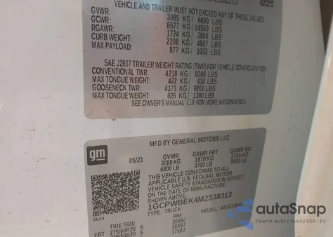 2021 Chevrolet Silverado 1500 2Wd Short Bed Custom из США, поврежденный, VIN 1GCPWBEK4MZ338313